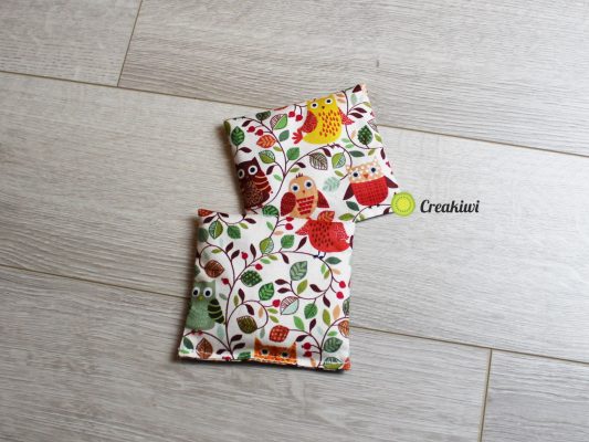 Lot de 2 petites bouillottes sèches motif chouettes vintage