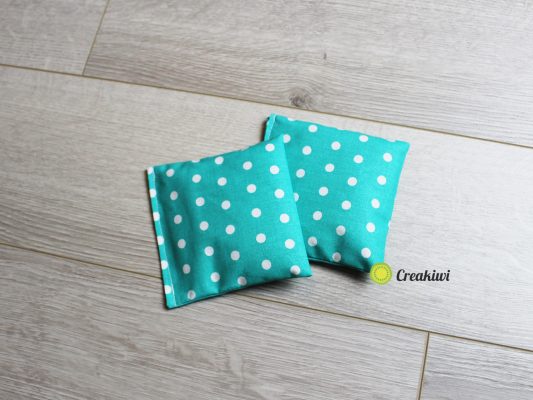 Lot de 2 petites bouillottes sèches bleu turquoise à pois