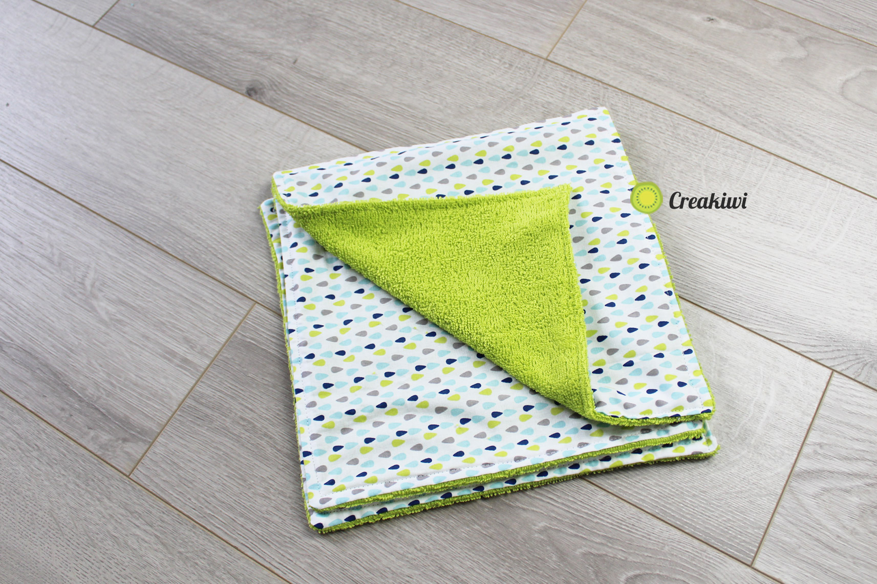 Lot de 3 essuie-touts lavables et réutilisables motif gouttes éponge verte