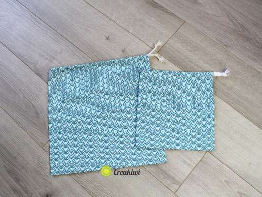 Lot de 2 sacs à vrac refermables bleu 2 formats Creakiwi Produit zero dechet pour épicerie