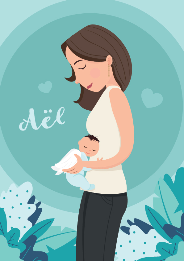 Illustration de Delphine, une mam'ange et de son petit Aël - Illustration portrait de famille Creakiwi