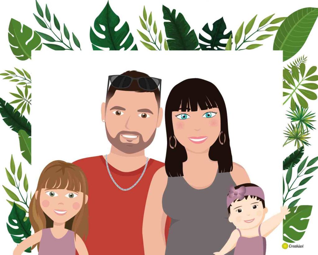 Illustration de Malaurie et son compagnon - Illustration portrait de famille Creakiwi