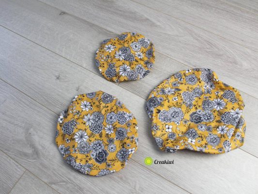 Lot de 3 couvercles écologiques différents formats motif jaune fleuri
