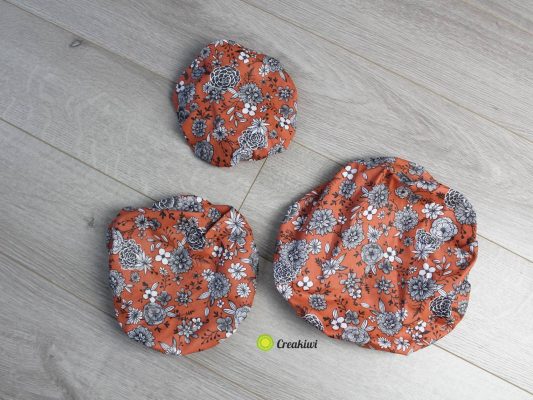 Lot de 3 couvercles écologiques différents formats motif orange fleuri