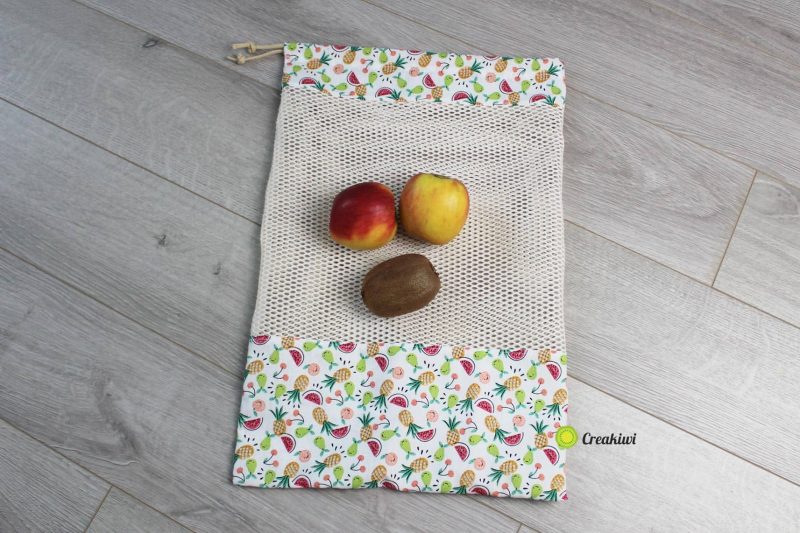 Sac à vrac motif fruits d'été en filet bio