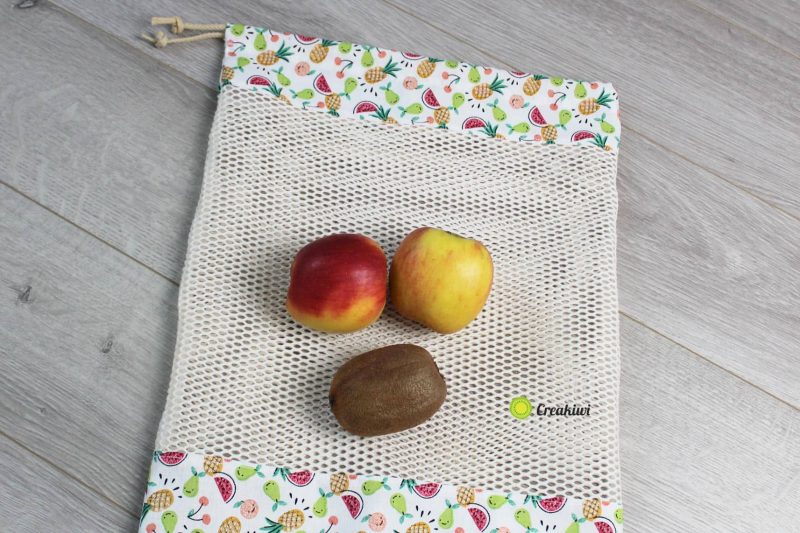 Sac à vrac motif fruits d'été en filet bio