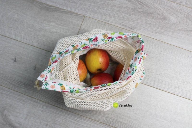 Sac à vrac motif fruits d'été en filet bio