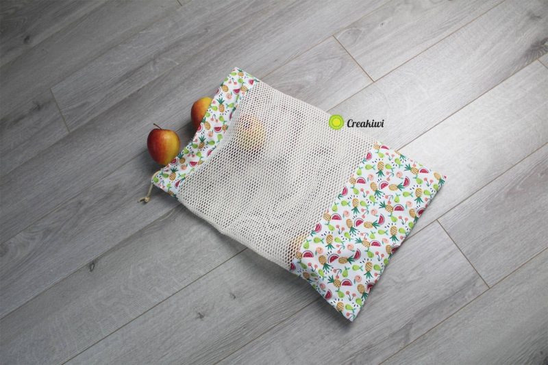 Sac à vrac motif fruits d'été en filet bio