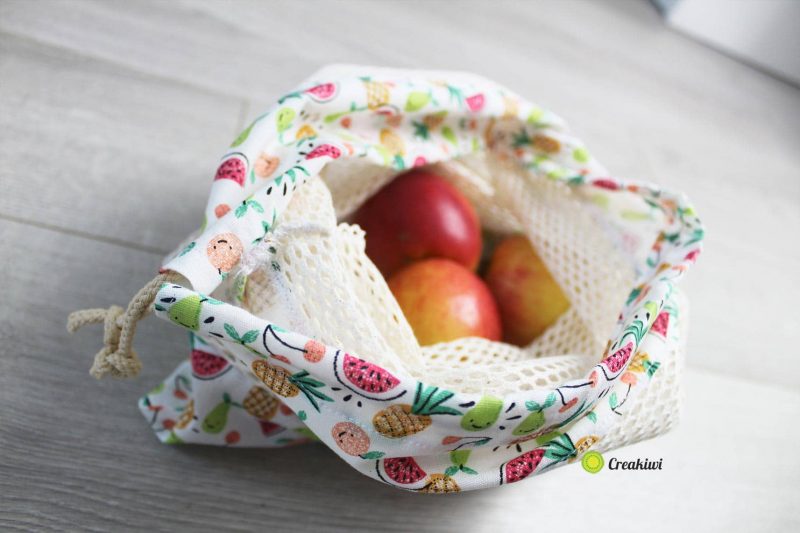 Sac à vrac motif fruits d'été en filet bio