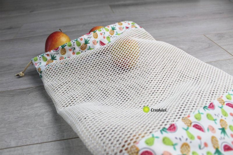 Sac à vrac motif fruits d'été en filet bio